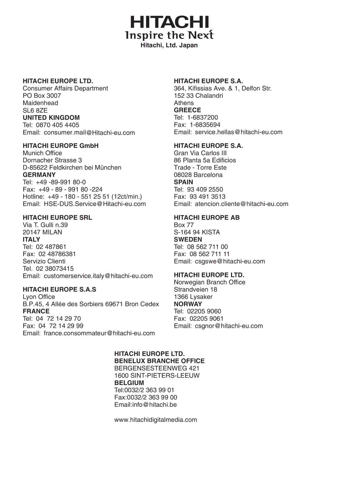 Hitachi DZ-GX5100E, DZ-GX5040E, DZ-GX5020E instruction manual Greece 