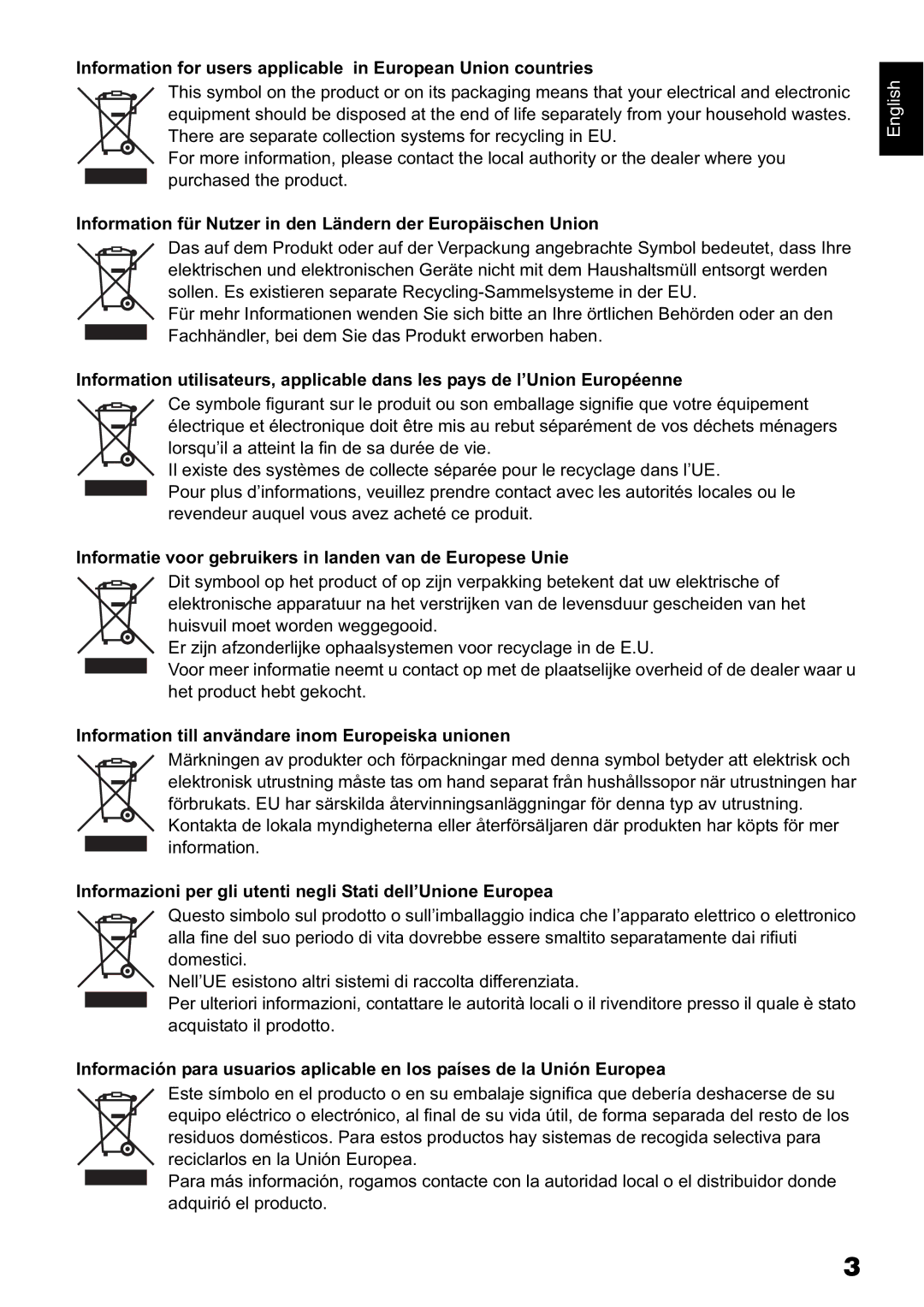 Hitachi DZ-GX5040E, DZ-GX5020E, DZ-GX5100E instruction manual Information for users applicable in European Union countries 