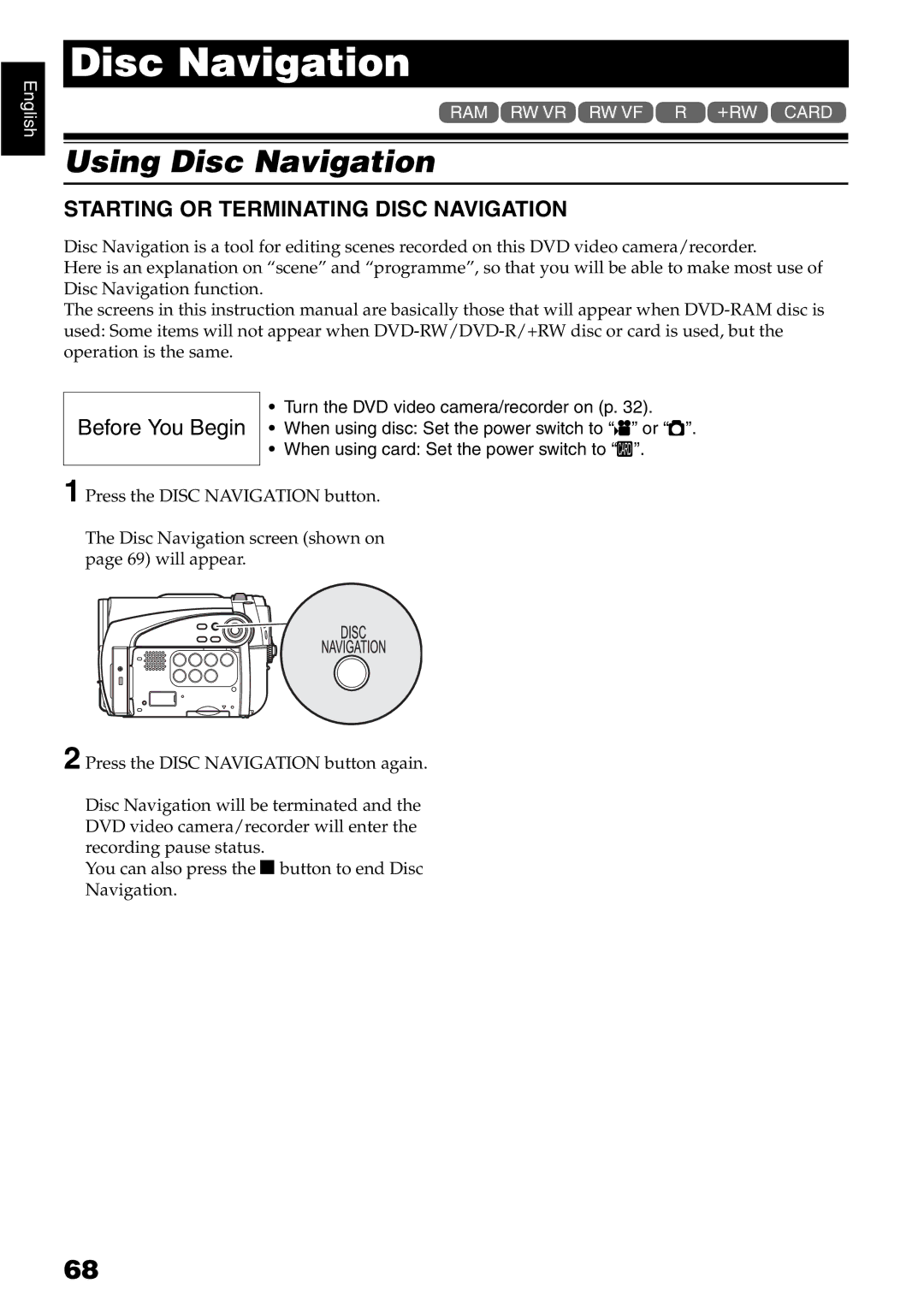 Hitachi DZ-GX5100E, DZ-GX5040E, DZ-GX5020E instruction manual Using Disc Navigation, Starting or Terminating Disc Navigation 