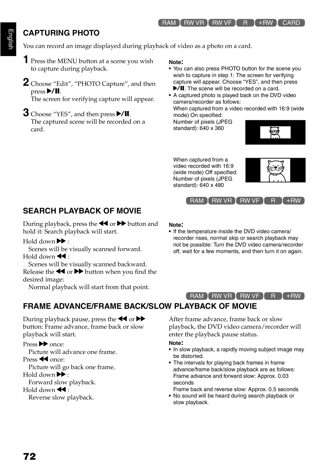 Hitachi DZ-GX5040E, DZ-GX5020E Capturing Photo, Search Playback of Movie, Frame ADVANCE/FRAME BACK/SLOW Playback of Movie 