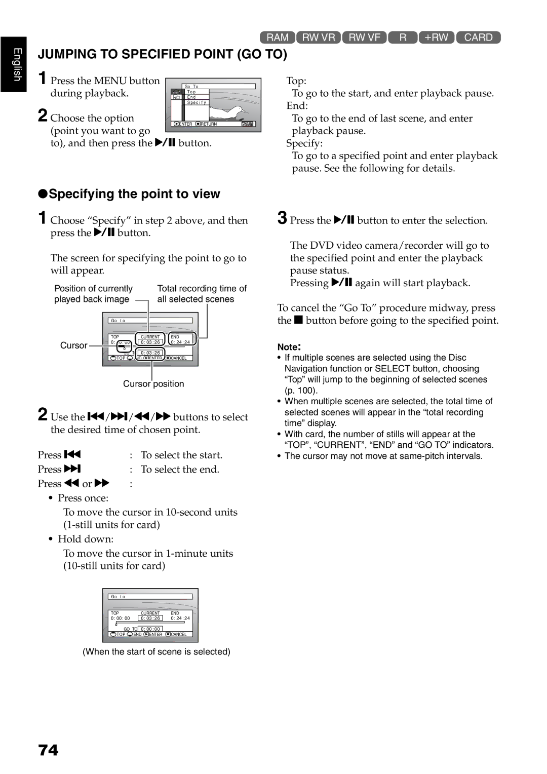 Hitachi DZ-GX5100E, DZ-GX5040E, DZ-GX5020E instruction manual Jumping to Specified Point GO to, Specifying the point to view 