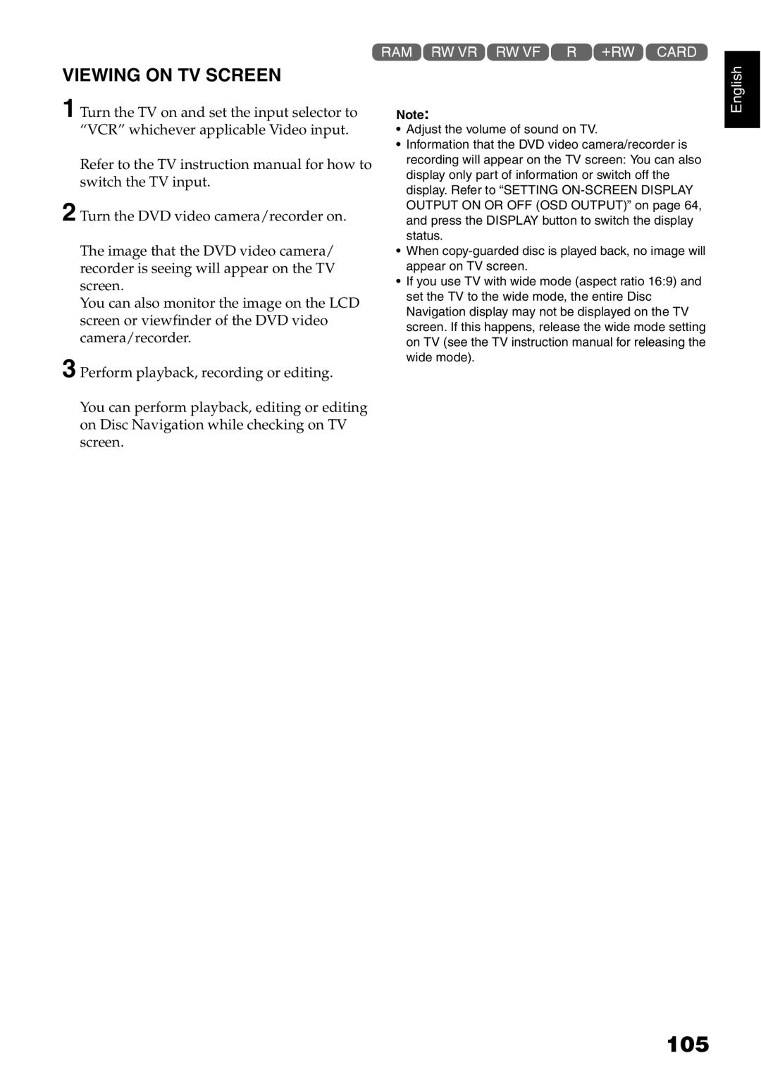 Hitachi DZ-GX5080A, DZ-GX5020A, DZ-GX5000A instruction manual 105, Viewing on TV Screen 