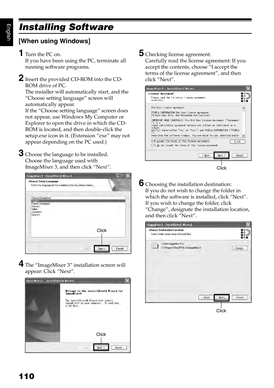 Hitachi DZ-GX5000A, DZ-GX5080A, DZ-GX5020A instruction manual Installing Software, 110 