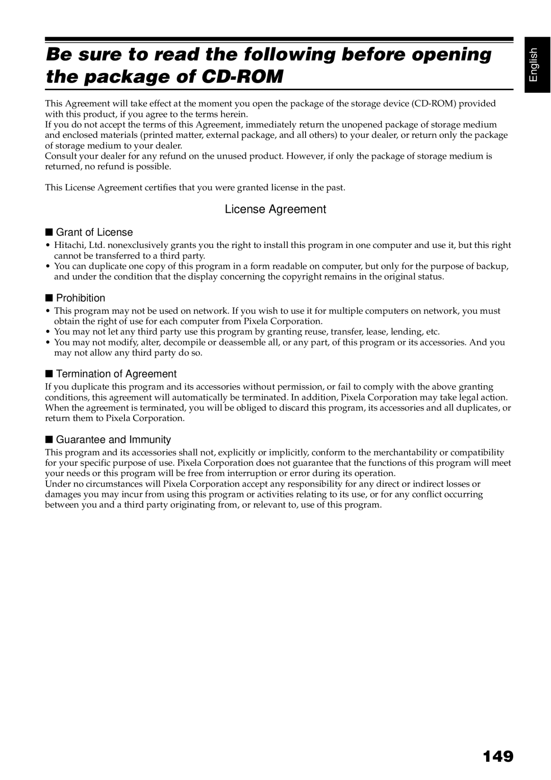 Hitachi DZ-GX5000A, DZ-GX5080A, DZ-GX5020A instruction manual 149, License Agreement 