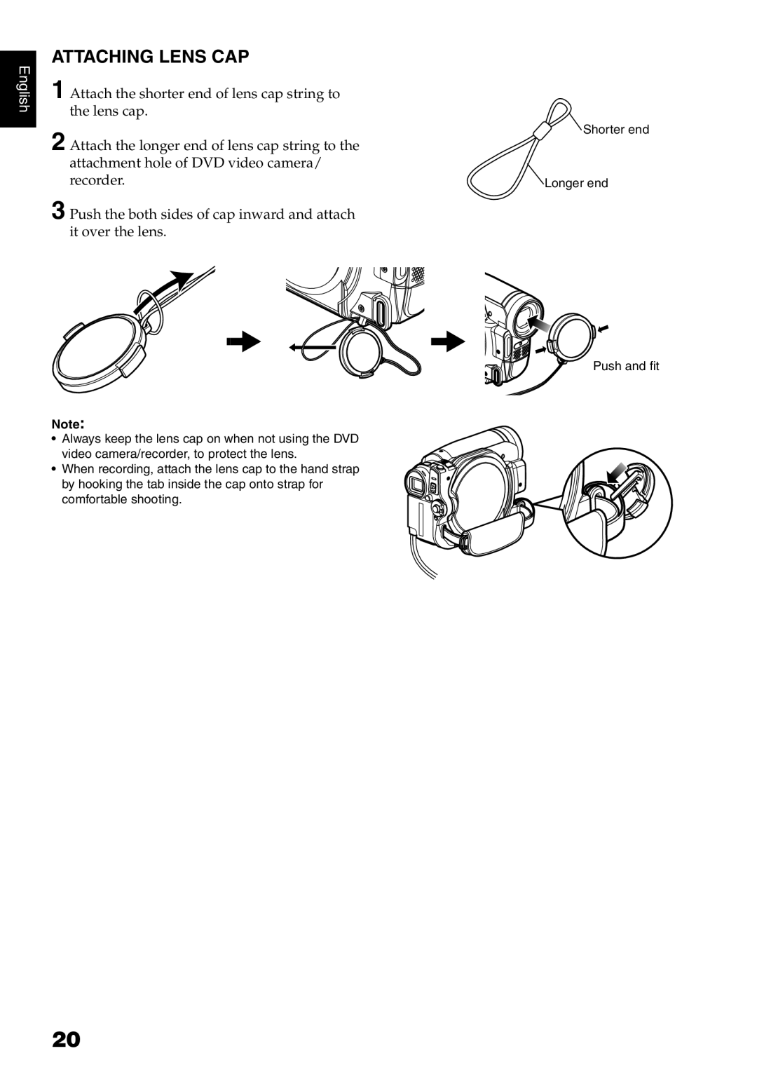 Hitachi DZ-GX5000A, DZ-GX5080A, DZ-GX5020A instruction manual Attaching Lens CAP, Lens cap 