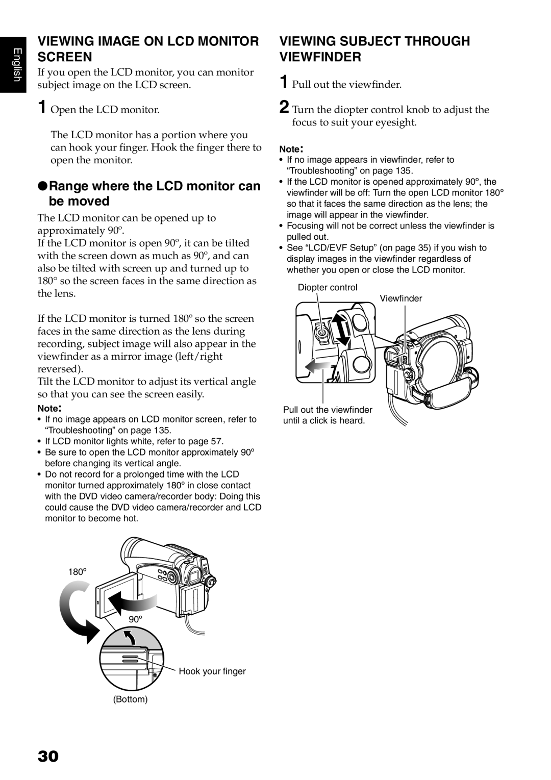 Hitachi DZ-GX5080A, DZ-GX5020A, DZ-GX5000A Viewing Image on LCD Monitor Screen, Range where the LCD monitor can be moved 