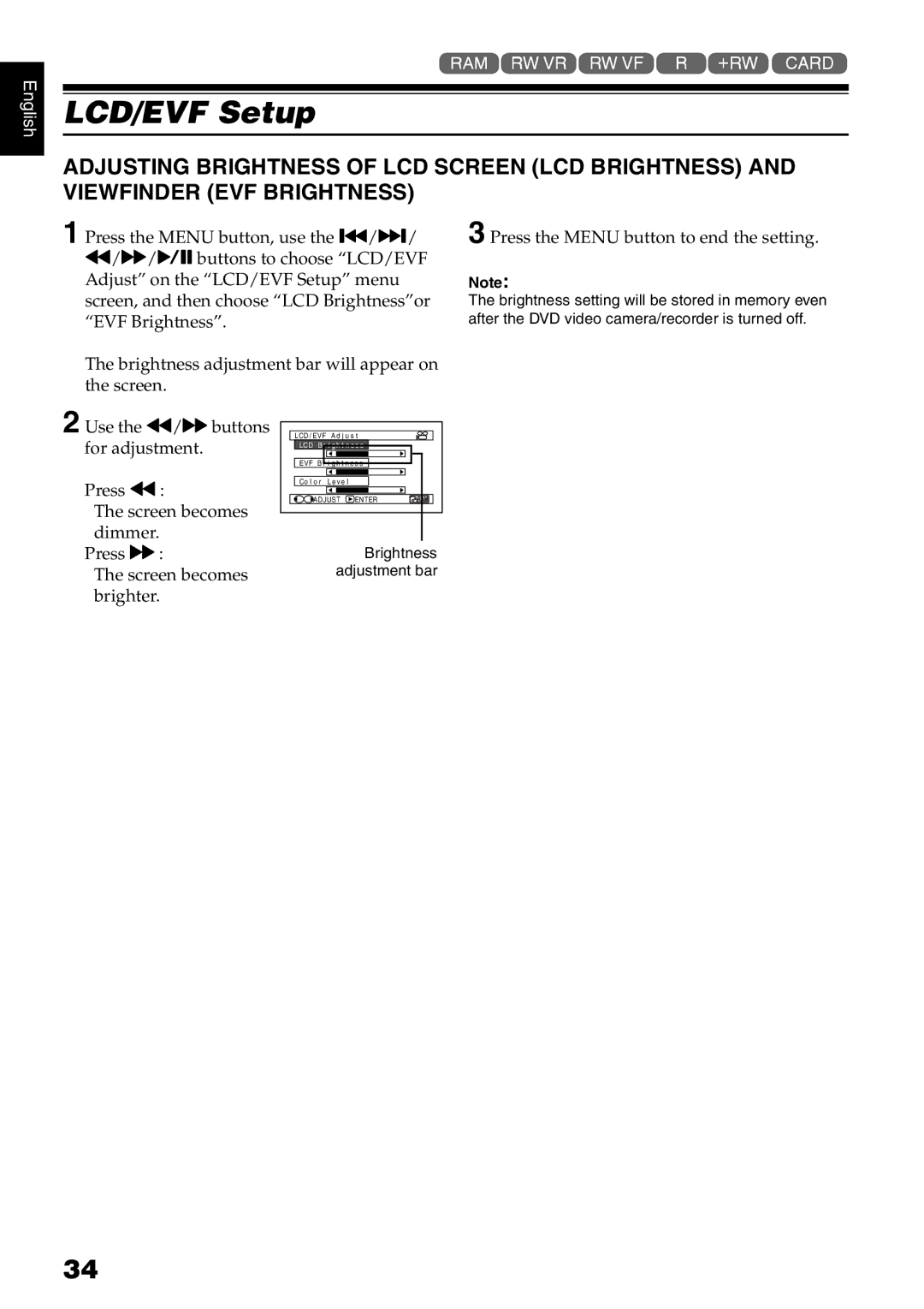 Hitachi DZ-GX5020A, DZ-GX5080A, DZ-GX5000A instruction manual LCD/EVF Setup 