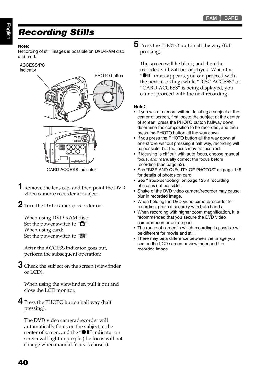 Hitachi DZ-GX5020A, DZ-GX5080A, DZ-GX5000A instruction manual Recording Stills 