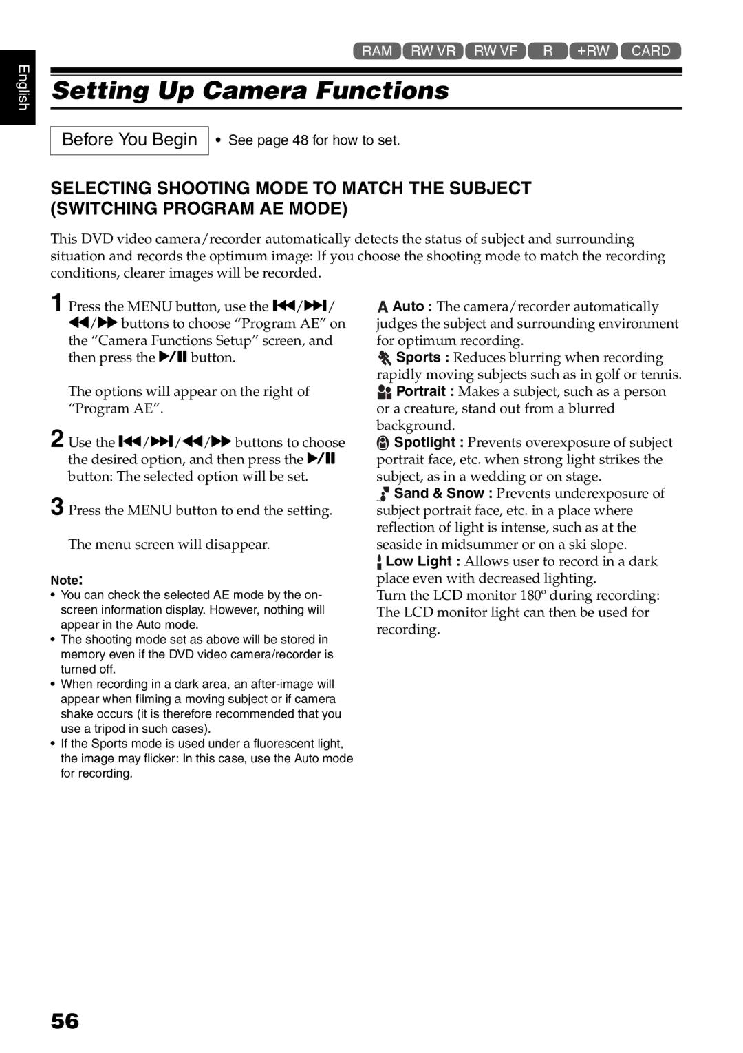 Hitachi DZ-GX5000A, DZ-GX5080A, DZ-GX5020A instruction manual Setting Up Camera Functions 