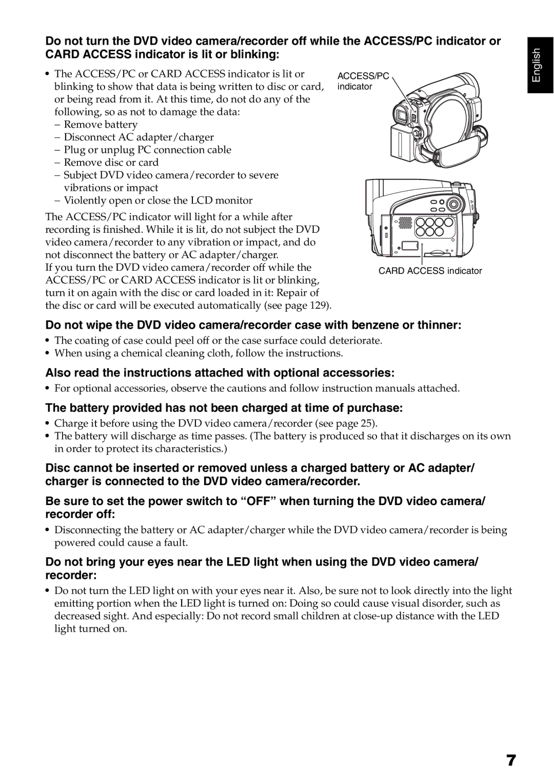 Hitachi DZ-GX5020A, DZ-GX5080A, DZ-GX5000A instruction manual ACCESS/PC indicator Card Access indicator 