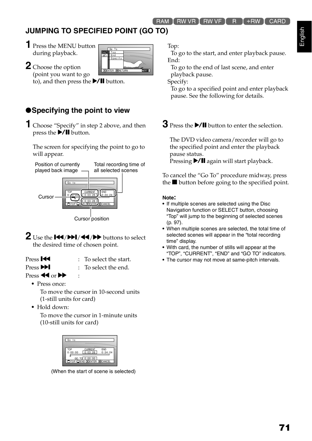 Hitachi DZ-GX5000A, DZ-GX5080A, DZ-GX5020A instruction manual Jumping to Specified Point GO to, Specifying the point to view 