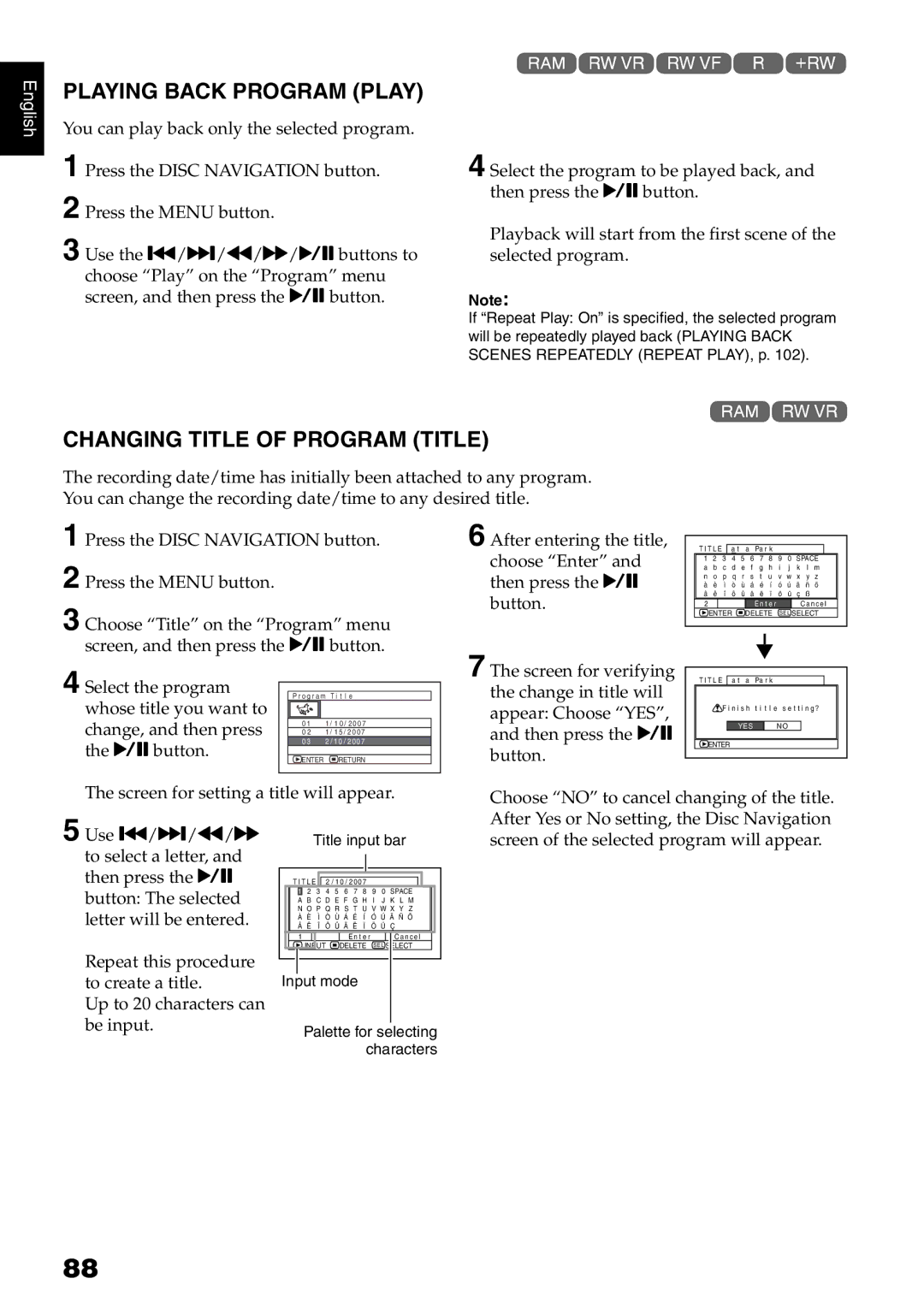 Hitachi DZ-GX5020A, DZ-GX5080A, DZ-GX5000A instruction manual Playing Back Program Play, Changing Title of Program Title 