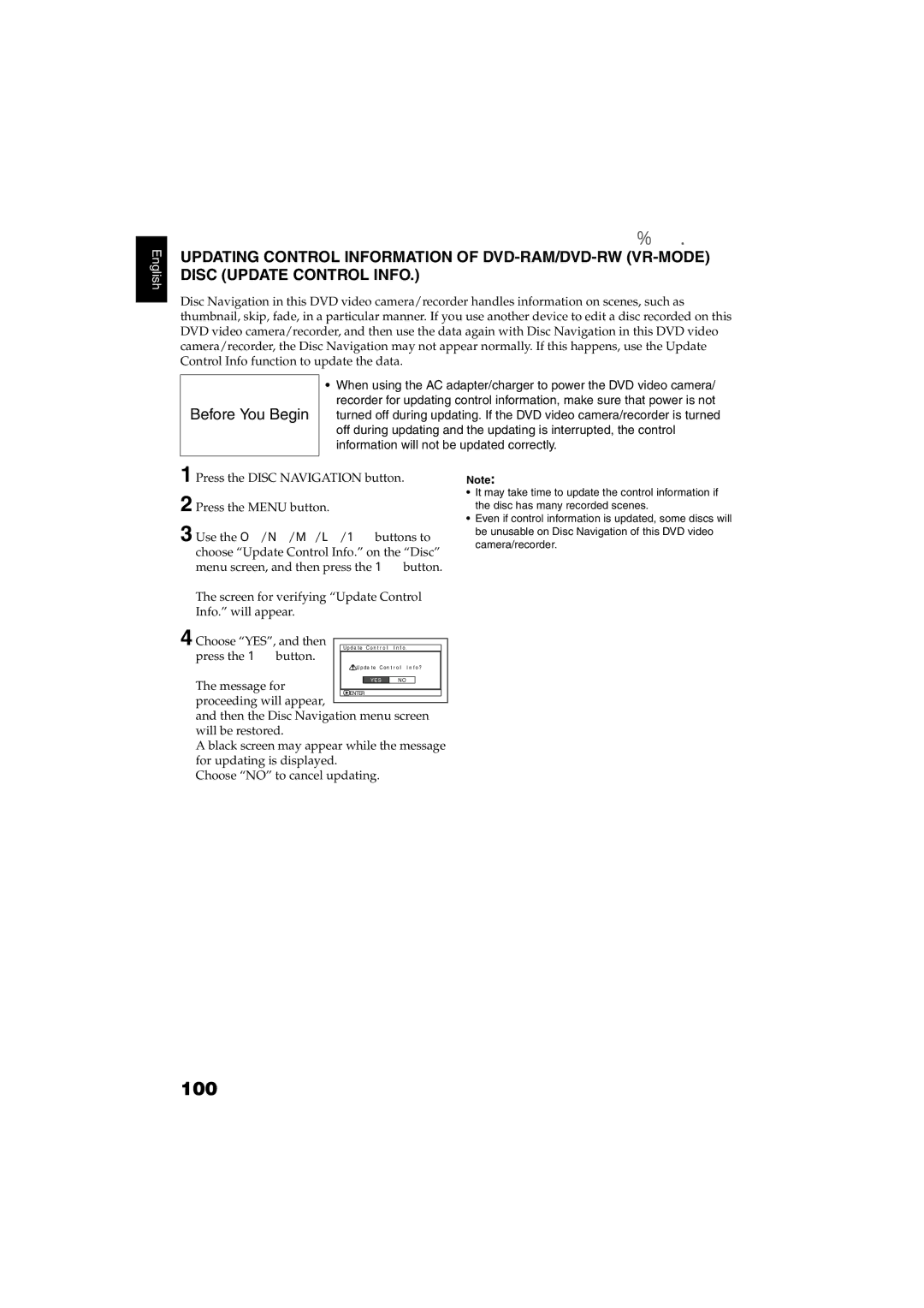 Hitachi DZ-GX5100SW, DZ-GX5060SW instruction manual Information will not be updated correctly 