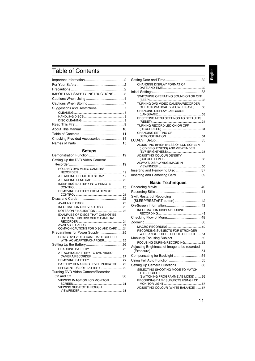 Hitachi DZ-GX5060SW, DZ-GX5100SW instruction manual Table of Contents 