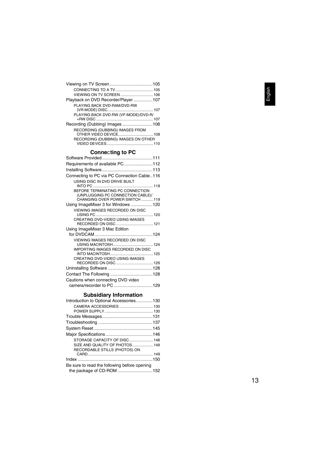 Hitachi DZ-GX5060SW, DZ-GX5100SW instruction manual Connecting to PC, Subsidiary Information 