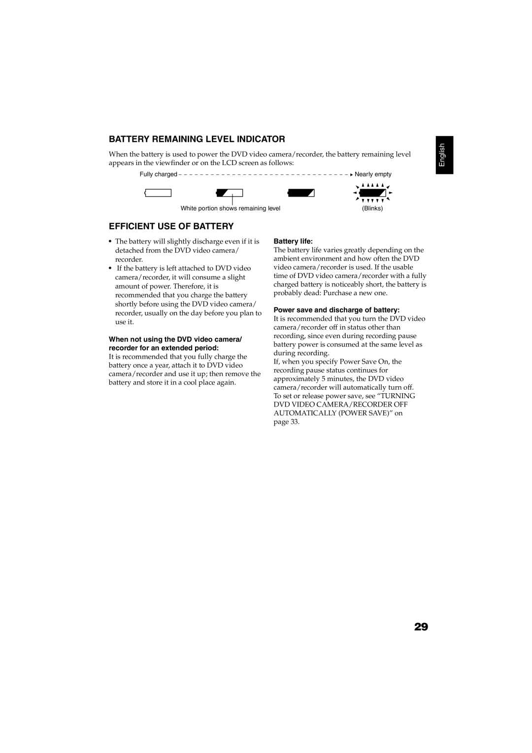 Hitachi DZ-GX5060SW, DZ-GX5100SW Battery Remaining Level Indicator, Efficient USE of Battery, Battery life 