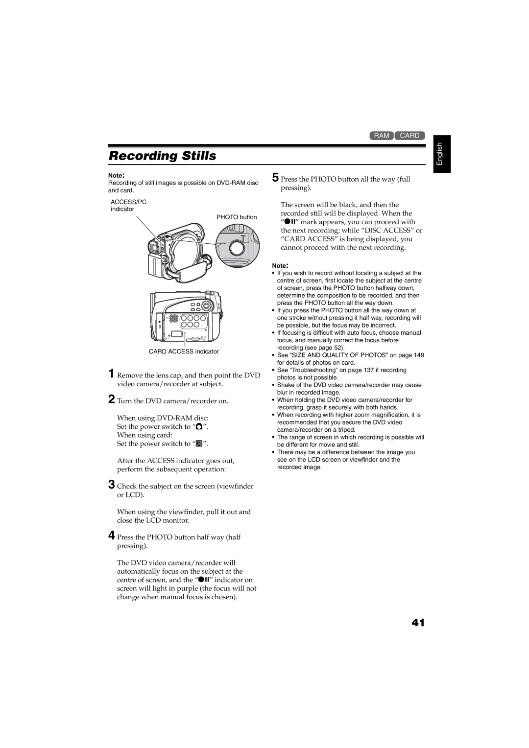 Hitachi DZ-GX5060SW, DZ-GX5100SW instruction manual Recording Stills 