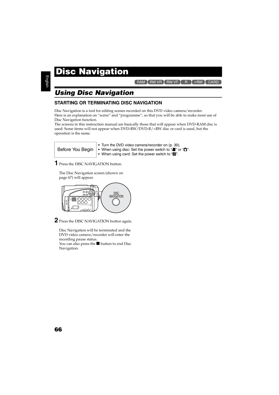 Hitachi DZ-GX5100SW, DZ-GX5060SW instruction manual Using Disc Navigation, Starting or Terminating Disc Navigation 