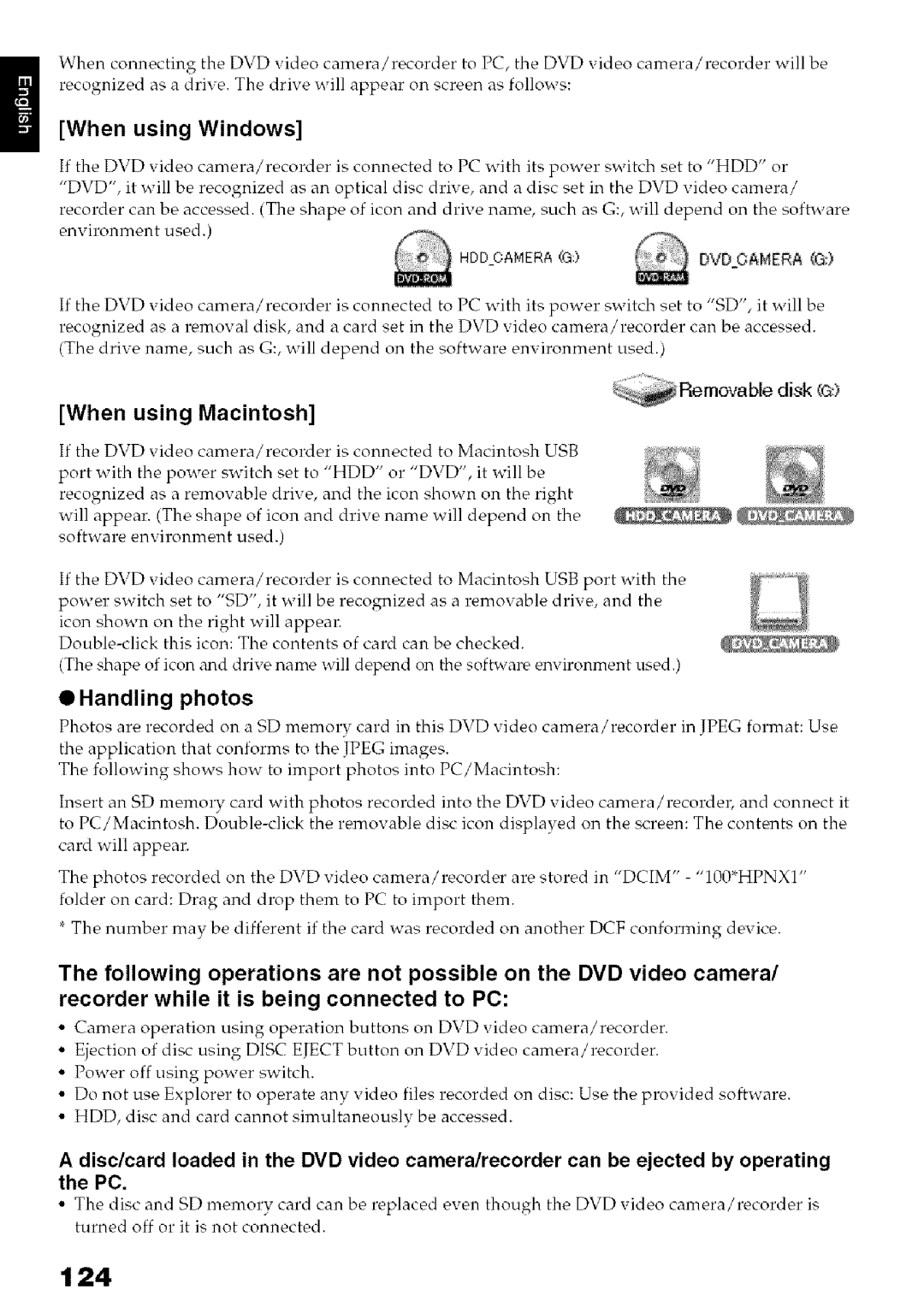 Hitachi DZ-HS3OOA instruction manual 124, Handling photos 