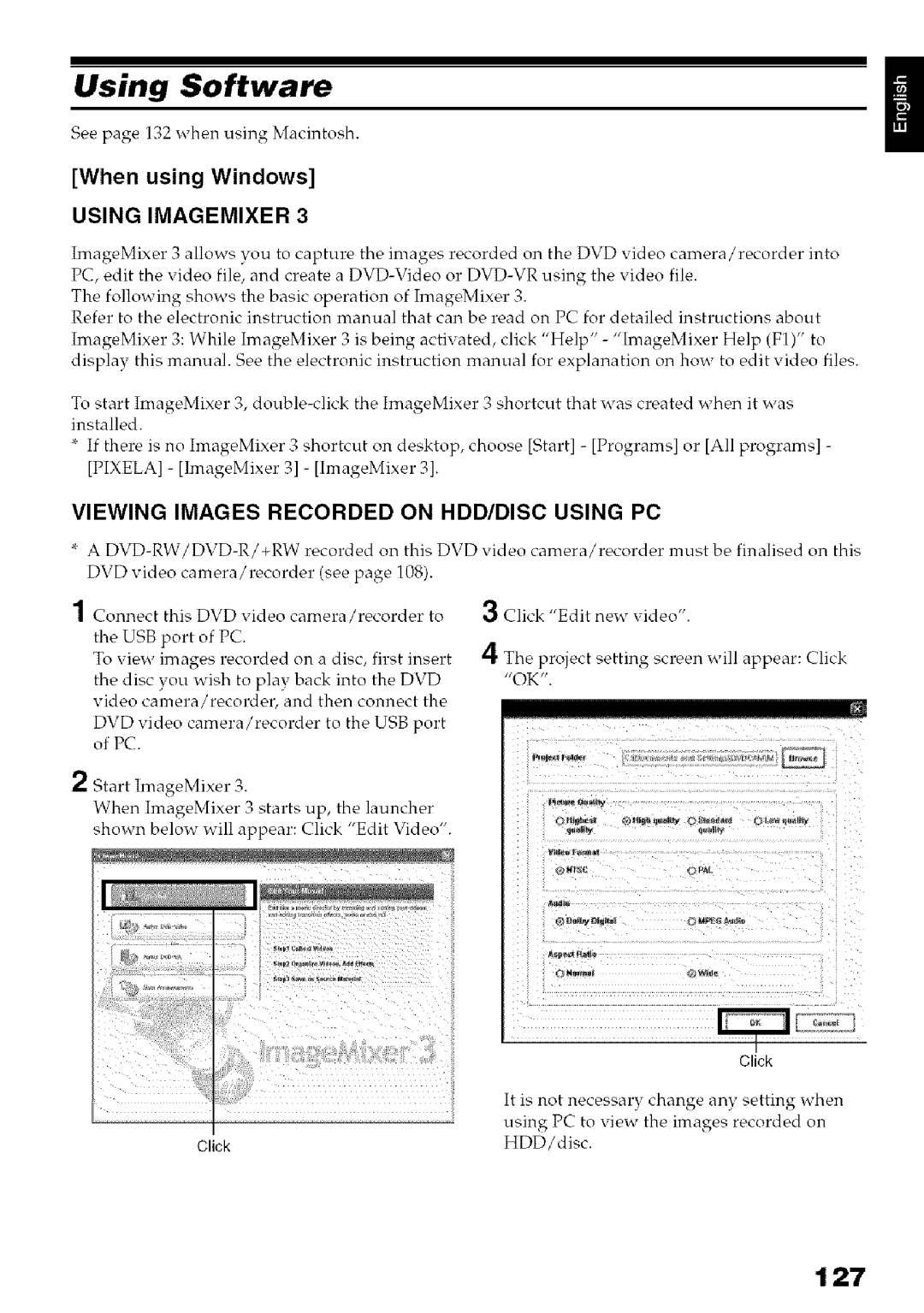 Hitachi DZ-HS3OOA instruction manual Using Software, 127, Using Imagemixer, Viewing Images Recorded on HDD/DISC Using PC 