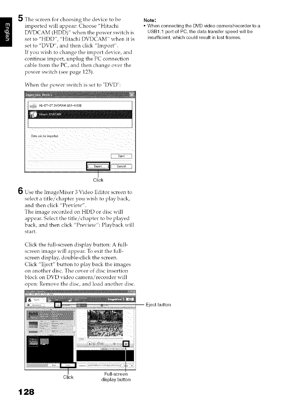 Hitachi DZ-HS3OOA instruction manual 128, Click 