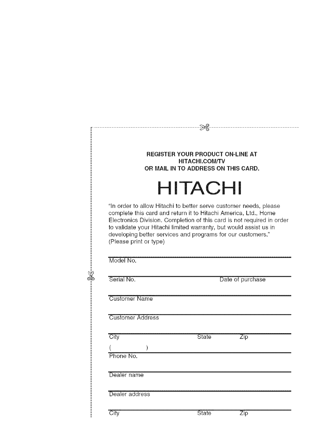 Hitachi DZ-HS3OOA instruction manual Hitachi, HITACHI.COMrTV Or MAiL iN to Address on this Card 