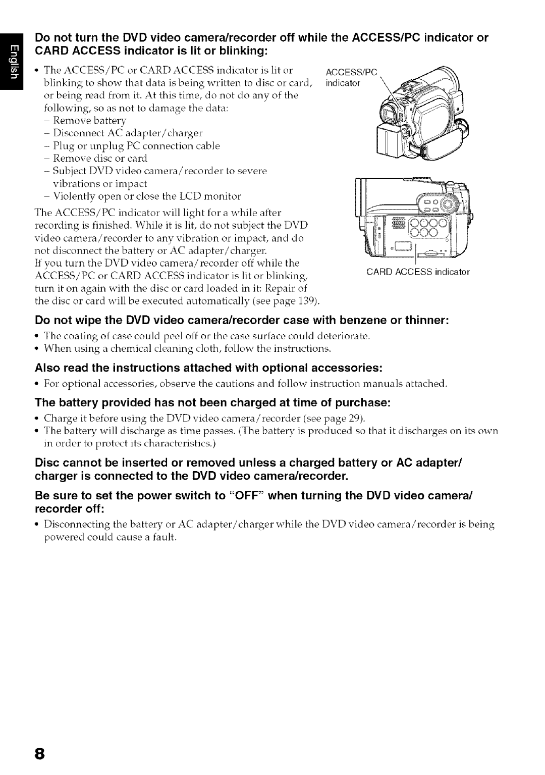 Hitachi DZ-HS3OOA instruction manual ACCESS/PC Or Card, Indicator Is lit or blinking, Card Access indicator 