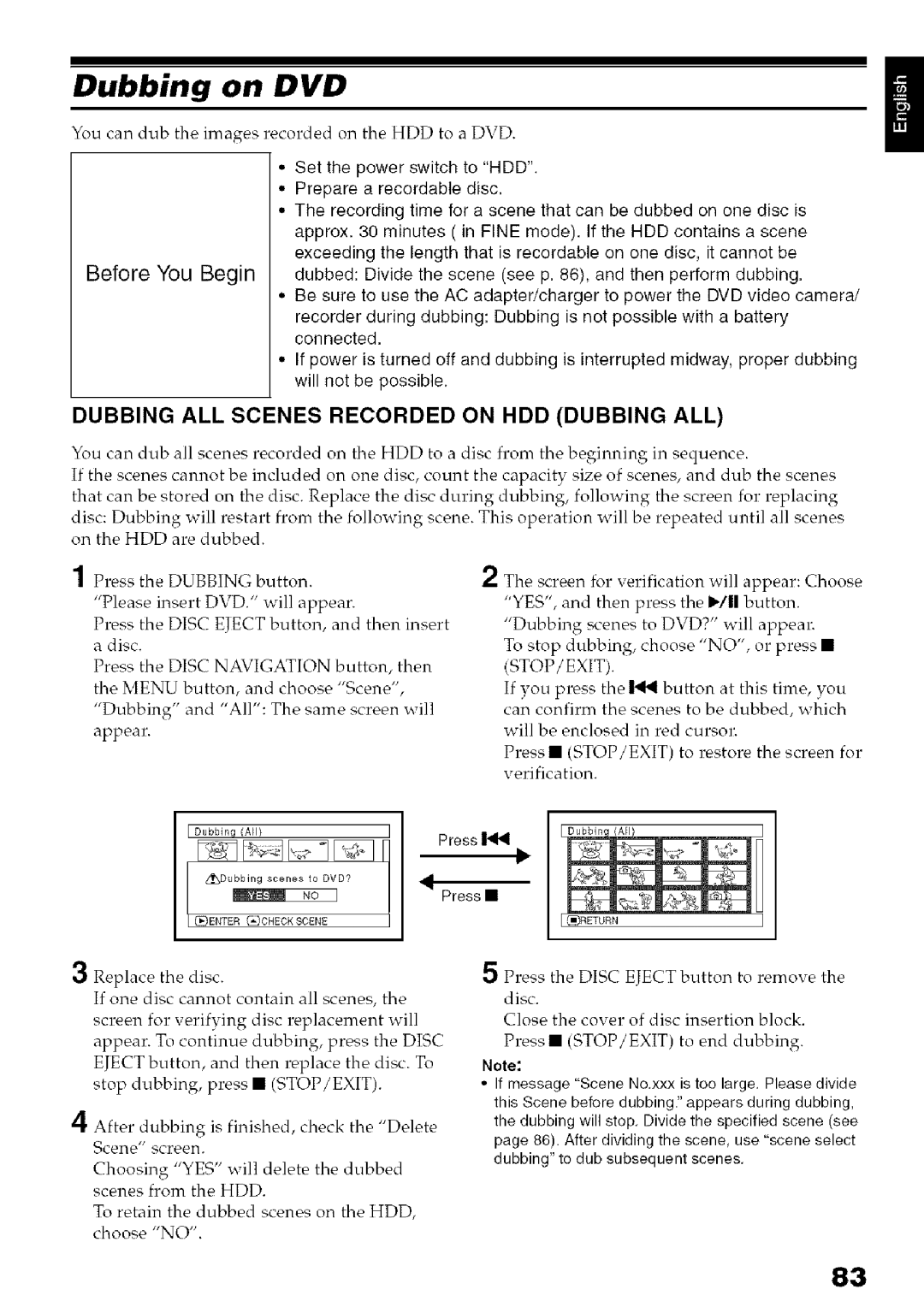 Hitachi DZ-HS3OOA instruction manual Dubbing on DVD, Dubbing ALL Scenes Recorded on HDD Dubbing ALL 