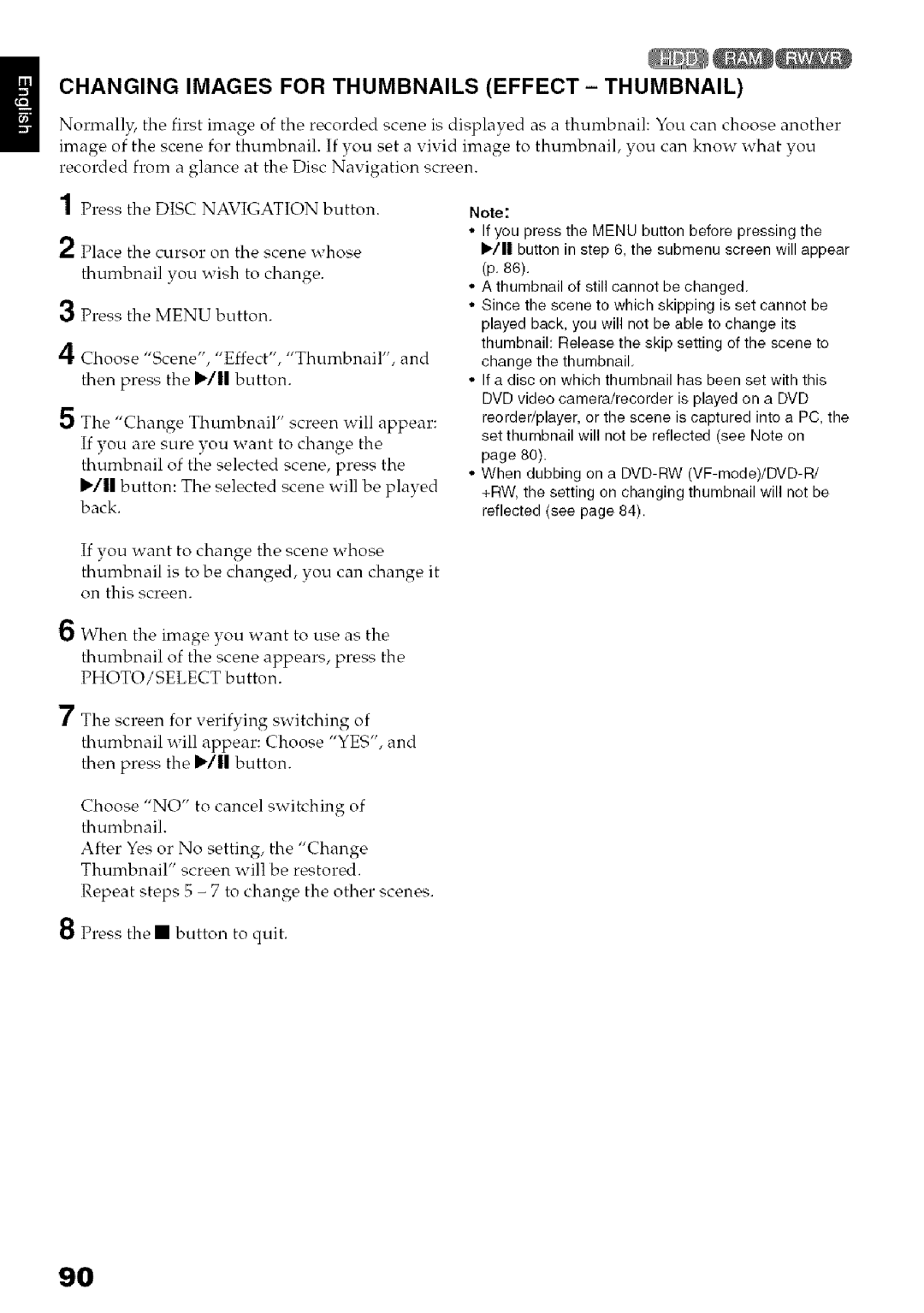 Hitachi DZ-HS3OOA instruction manual Changing Images for Thumbnails Effect Thumbnail 