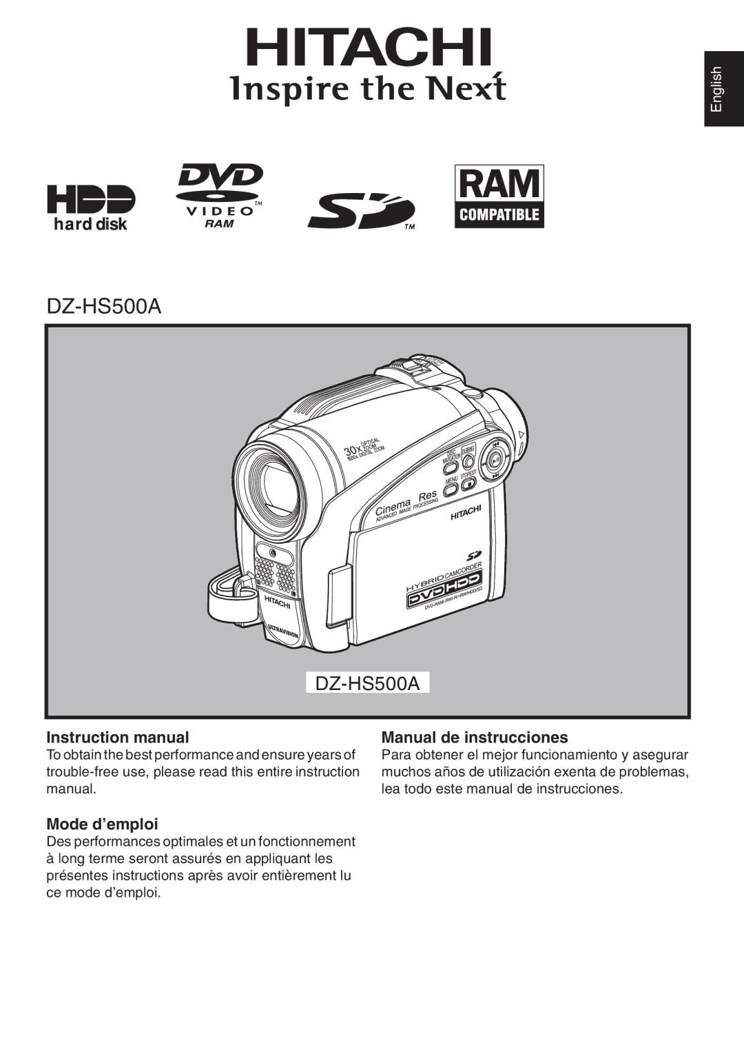 Hitachi DZ-HS500A instruction manual Manual de instrucciones, Mode d’emploi 