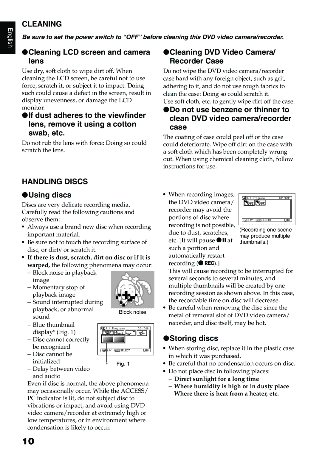 Hitachi DZ-HS500A instruction manual Cleaning, Handling Discs 