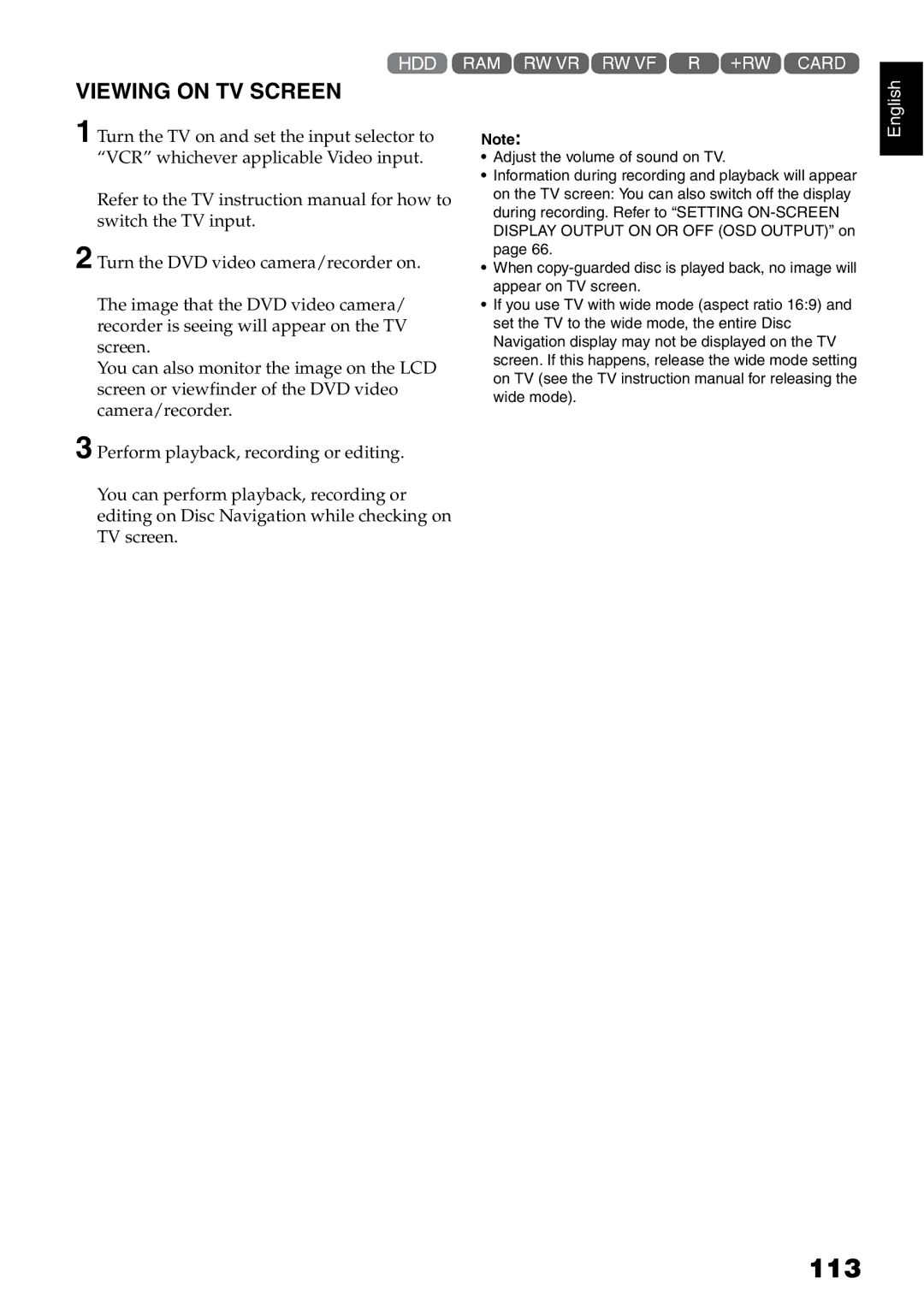 Hitachi DZ-HS500A instruction manual 113, Viewing on TV Screen 