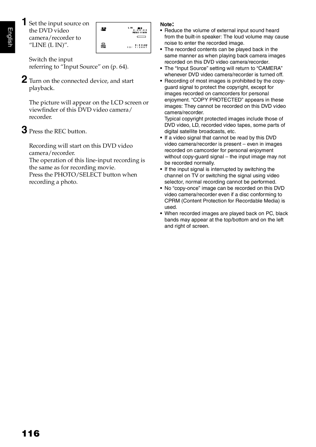 Hitachi DZ-HS500A instruction manual 116, Camera/recorder to Line L 