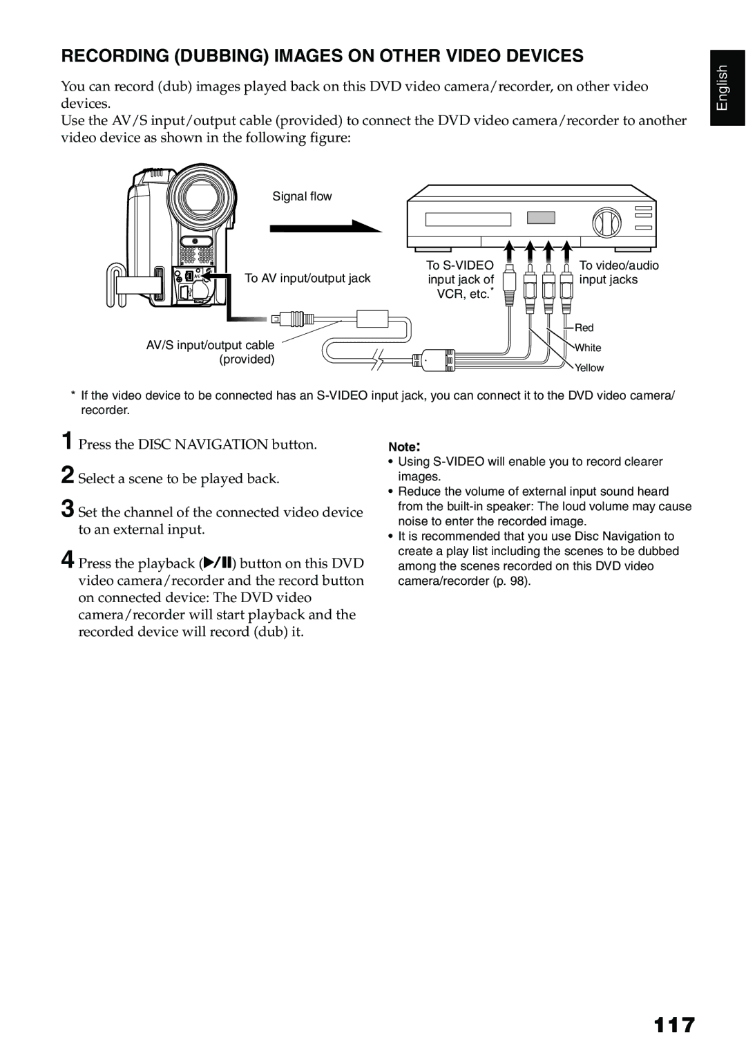 Hitachi DZ-HS500A instruction manual 117, Recording Dubbing Images on Other Video Devices 