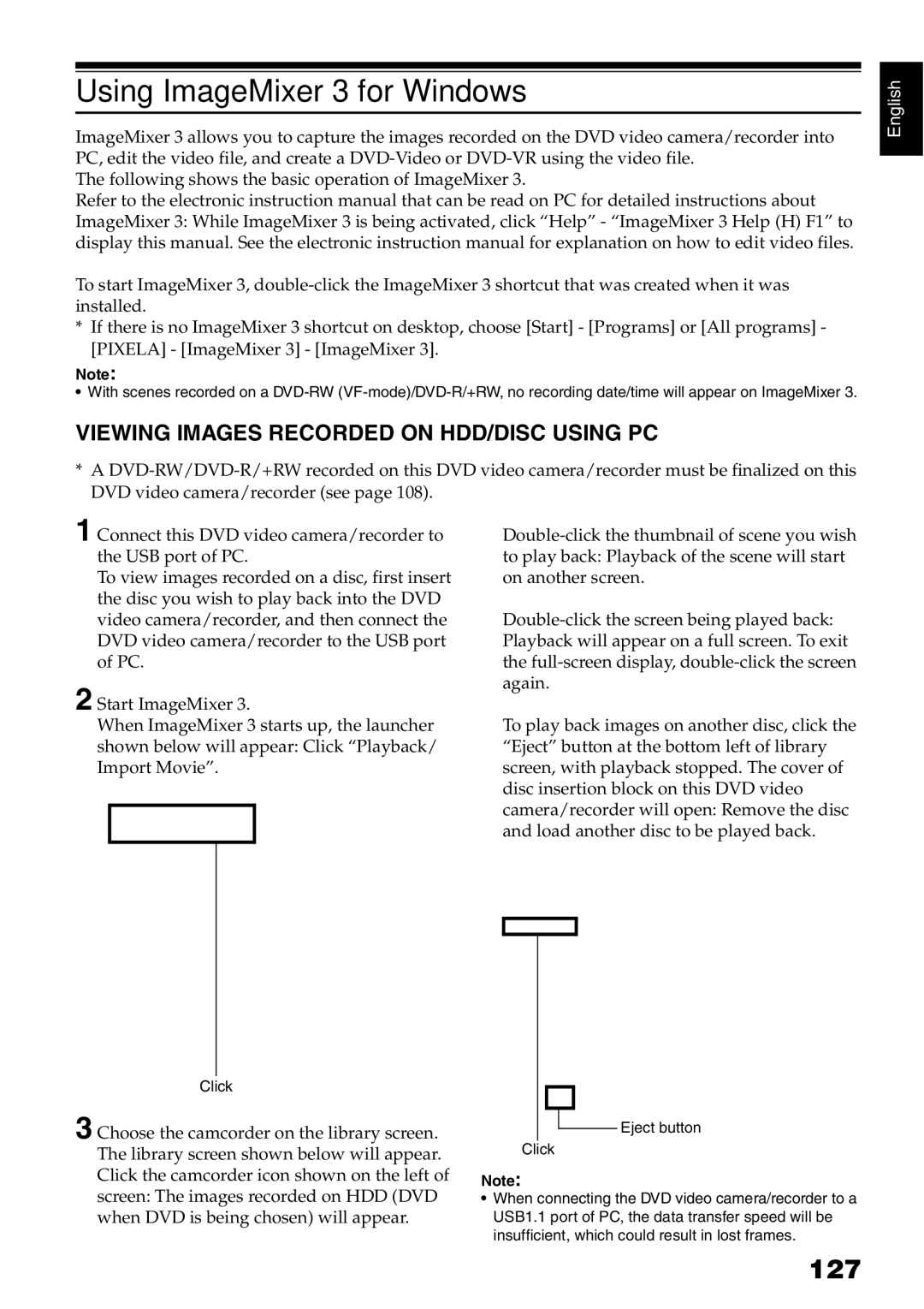 Hitachi DZ-HS500A instruction manual Using ImageMixer 3 for Windows, 127, Viewing Images Recorded on HDD/DISC Using PC 