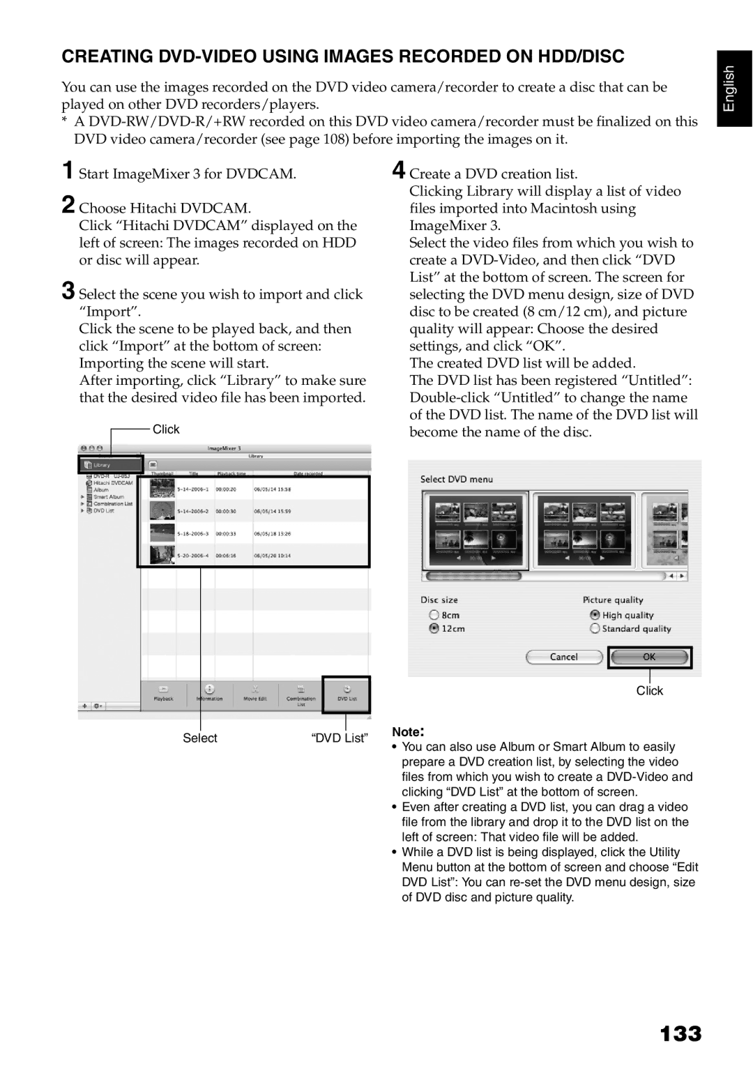 Hitachi DZ-HS500A instruction manual 133, Creating DVD-VIDEO Using Images Recorded on HDD/DISC 