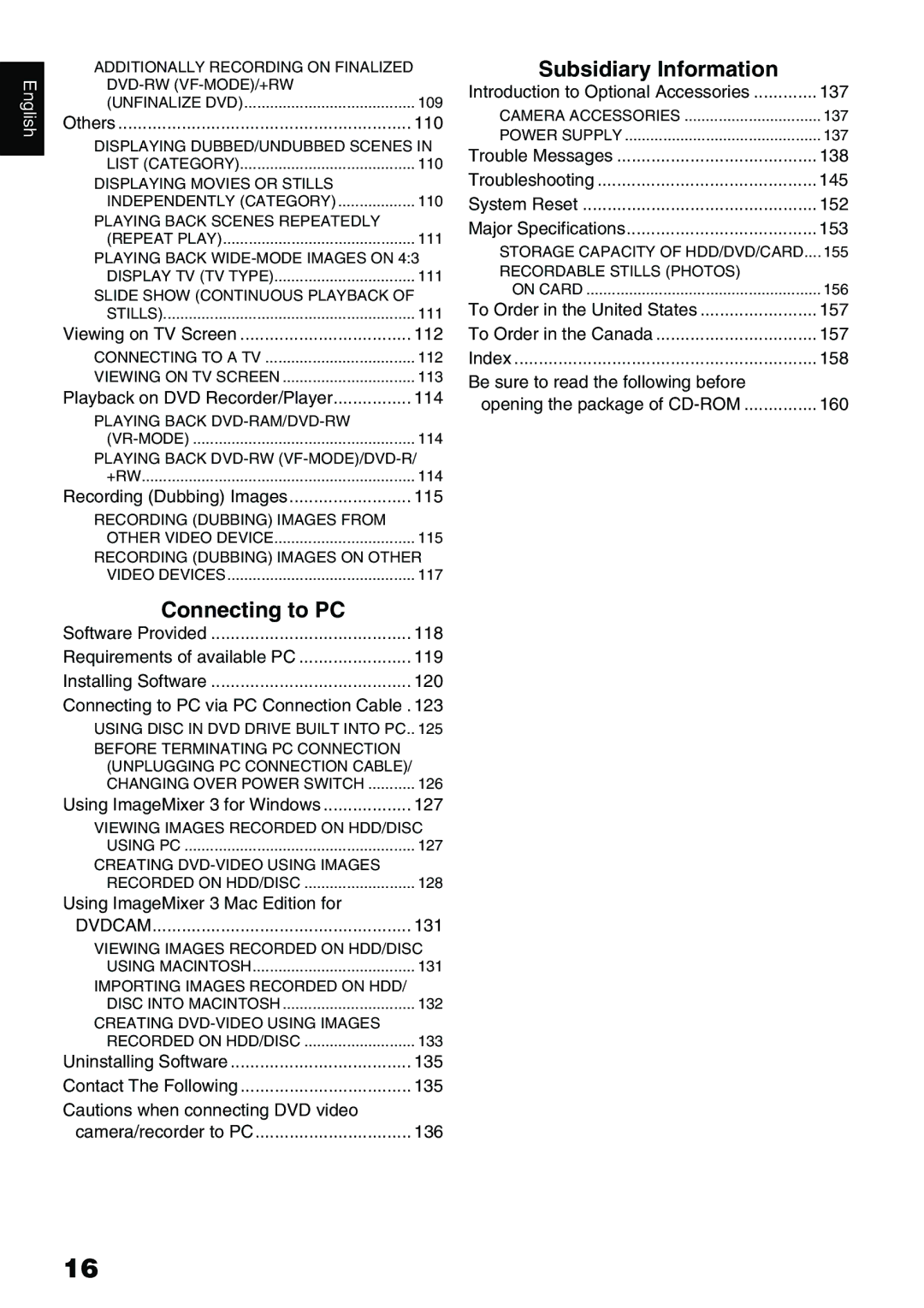 Hitachi DZ-HS500A instruction manual Connecting to PC, Subsidiary Information 