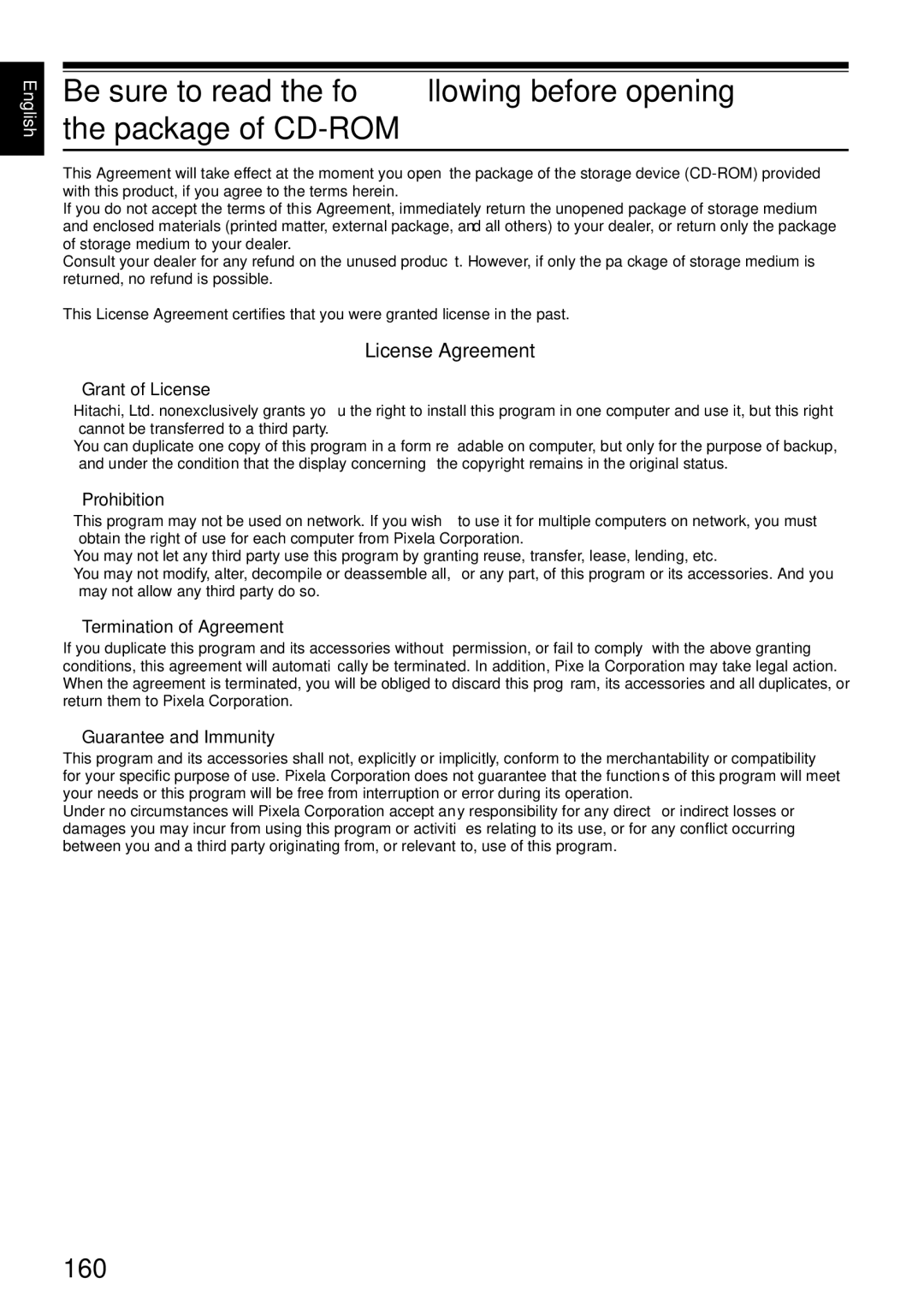 Hitachi DZ-HS500A instruction manual 160, License Agreement 