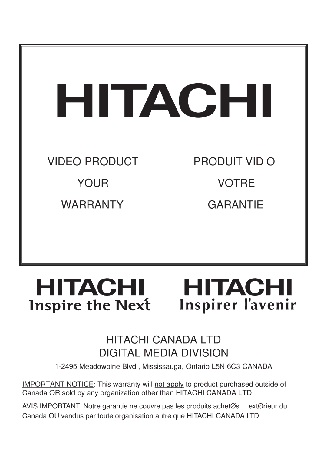 Hitachi DZ-HS500A instruction manual Video Product 