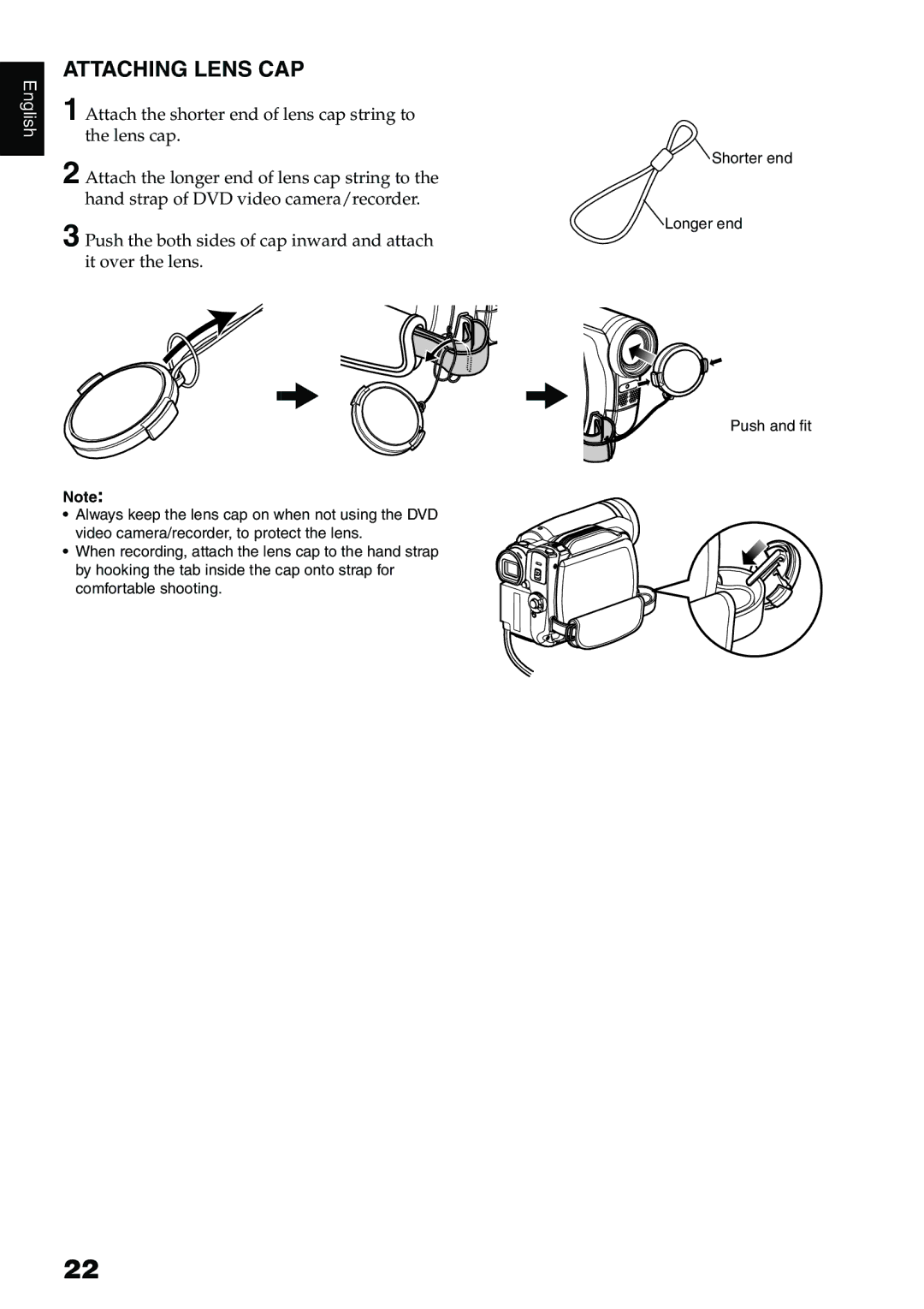 Hitachi DZ-HS500A instruction manual Attaching Lens CAP 