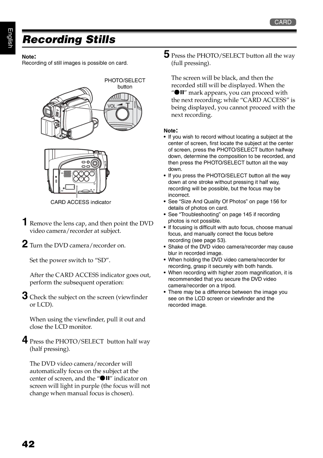 Hitachi DZ-HS500A instruction manual Recording Stills 