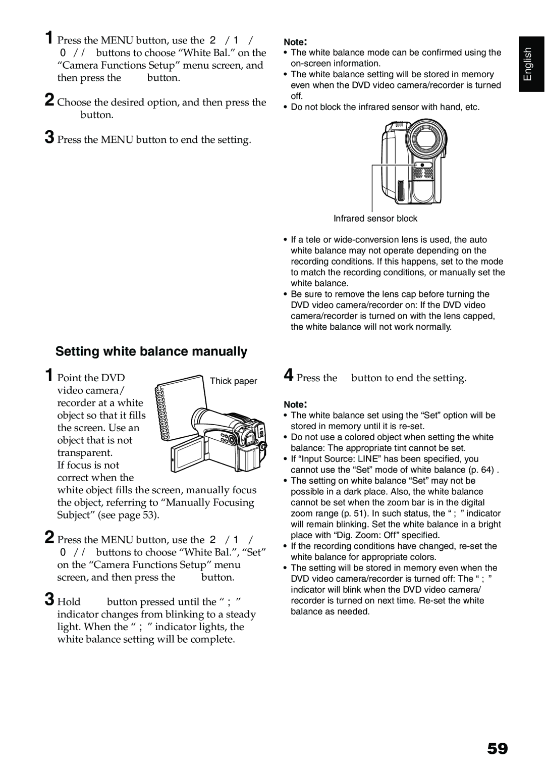 Hitachi DZ-HS500A instruction manual Setting white balance manually, Press the Cbutton to end the setting 