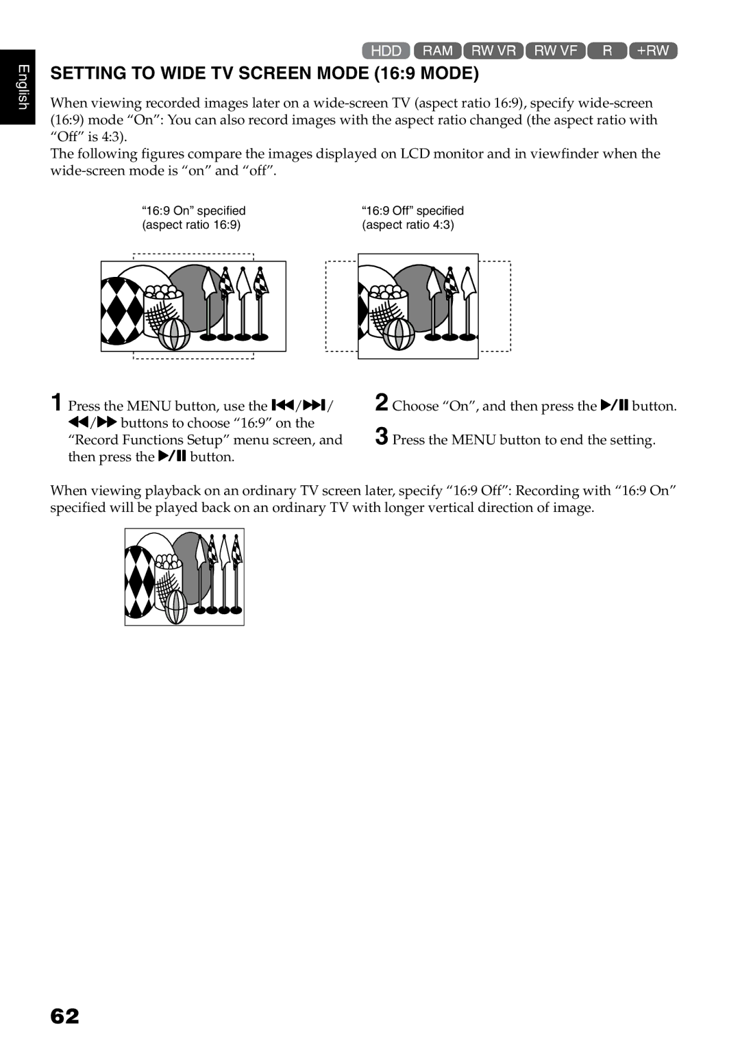 Hitachi DZ-HS500A instruction manual Setting to Wide TV Screen Mode 169 Mode 