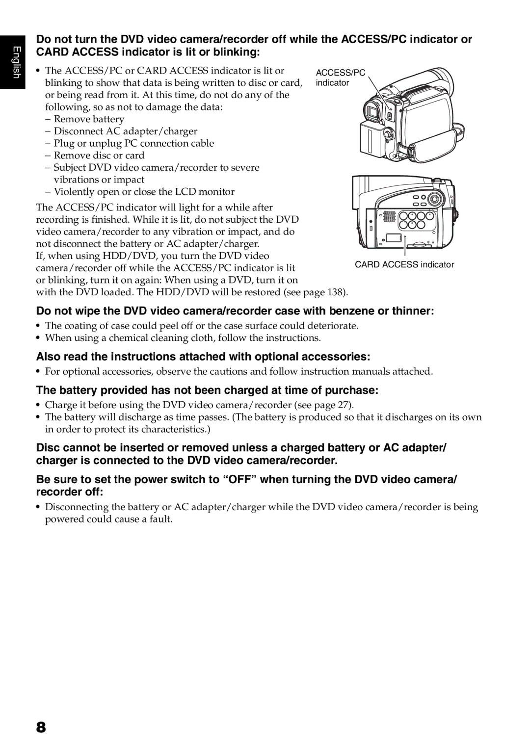 Hitachi DZ-HS500A instruction manual ACCESS/PC indicator 