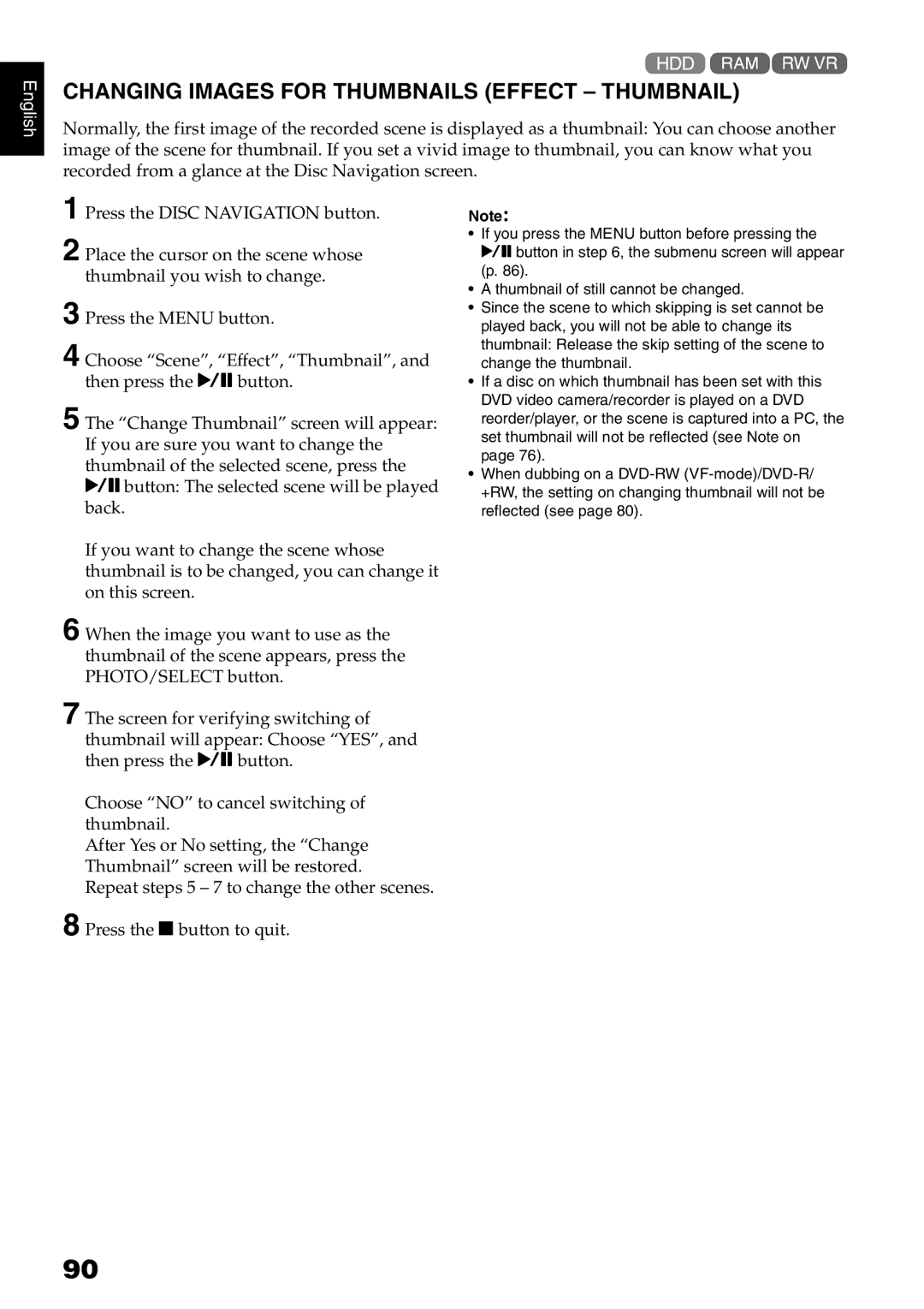 Hitachi DZ-HS500A instruction manual Changing Images for Thumbnails Effect Thumbnail 