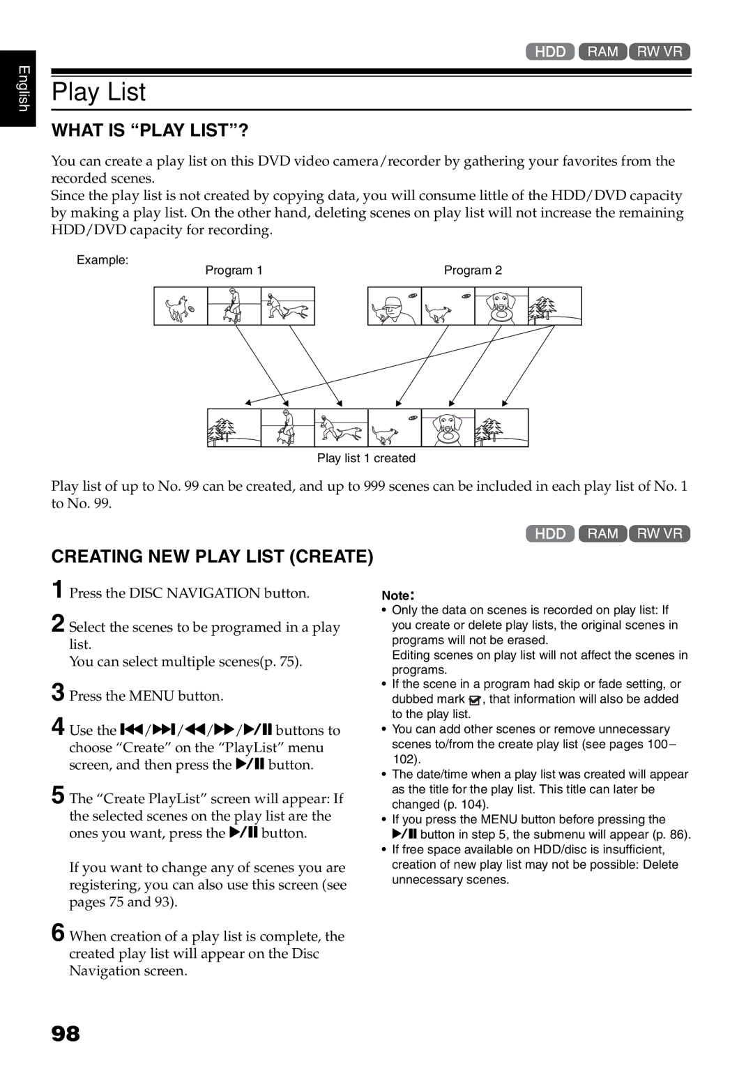 Hitachi DZ-HS500A instruction manual What is Play LIST?, Creating NEW Play List Create 