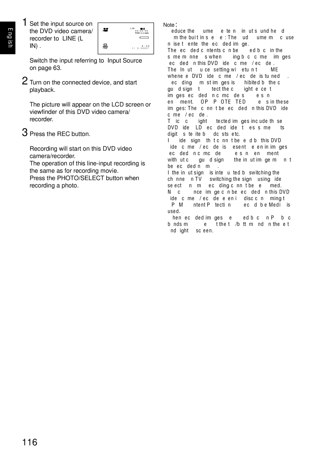 Hitachi DZ-HS500SW instruction manual 116, Recorder to Line L 