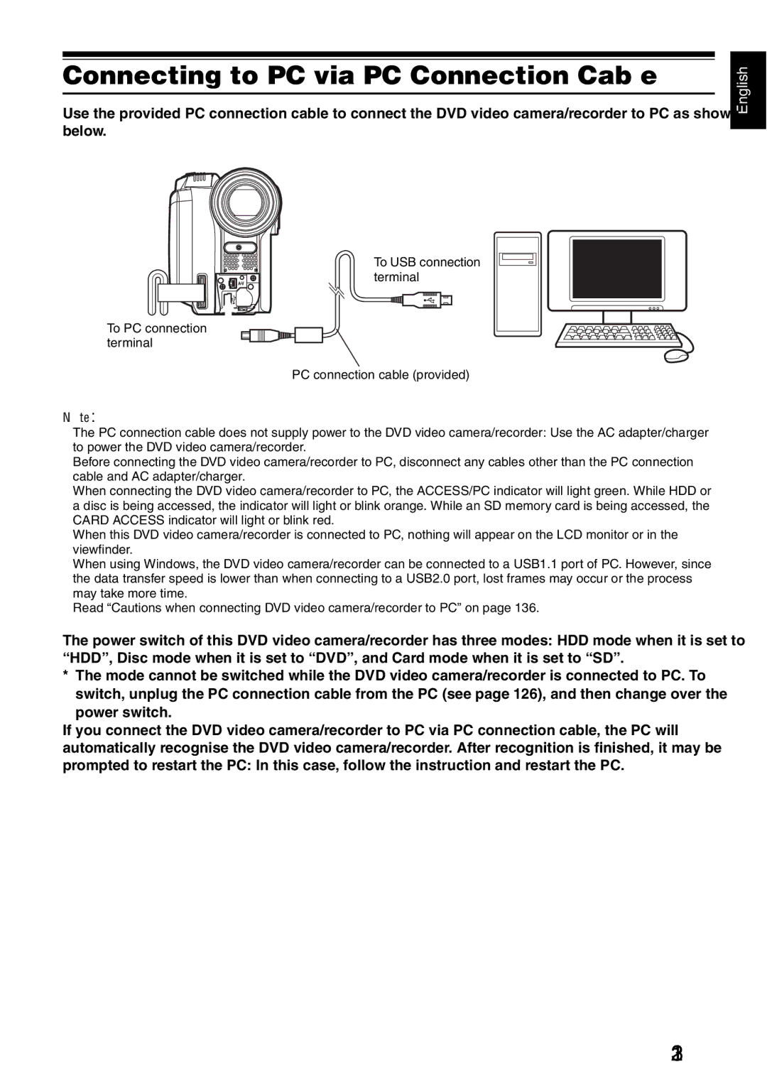 Hitachi DZ-HS500SW instruction manual Connecting to PC via PC Connection Cable, 123 