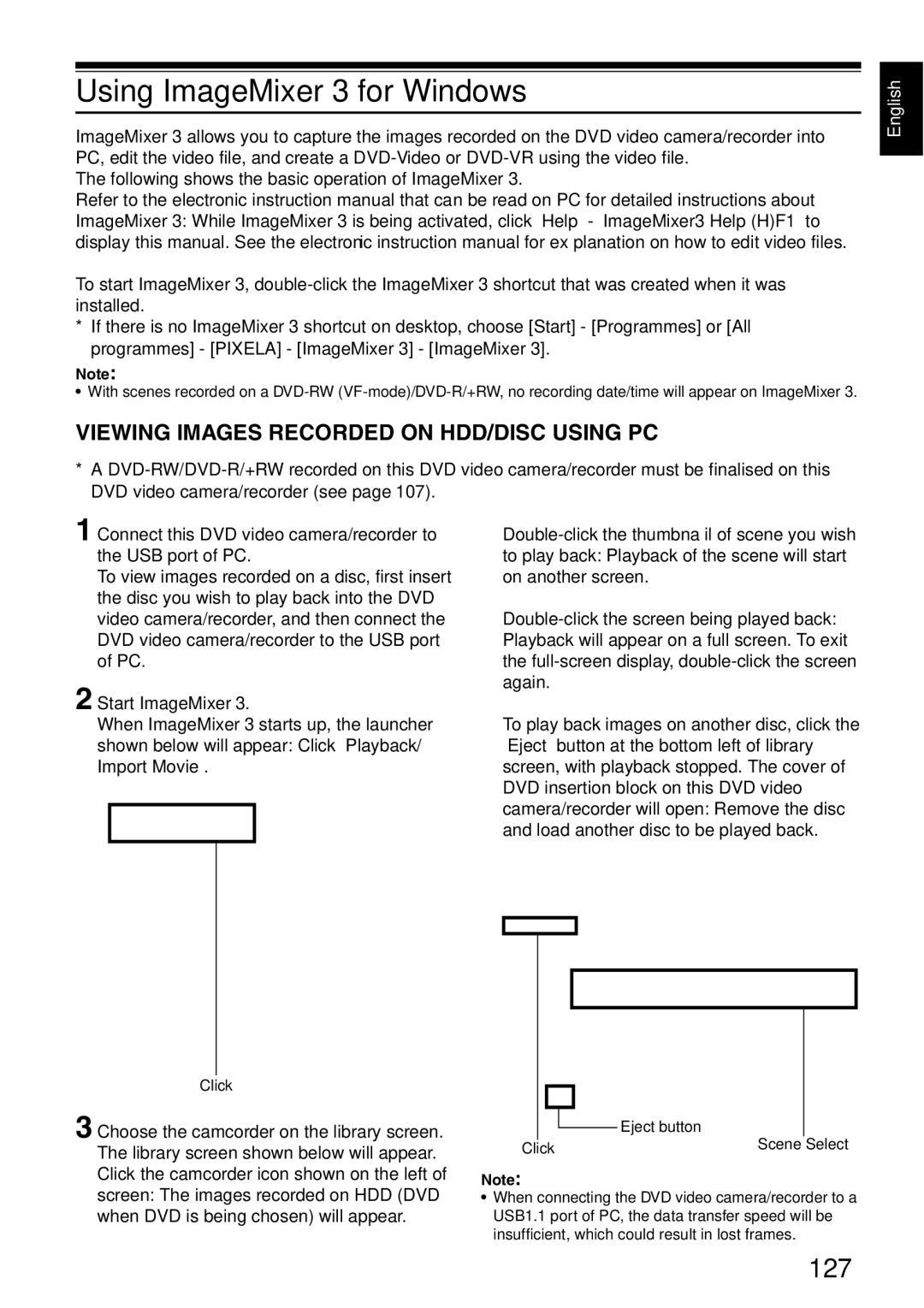 Hitachi DZ-HS500SW instruction manual Using ImageMixer 3 for Windows, 127, Viewing Images Recorded on HDD/DISC Using PC 