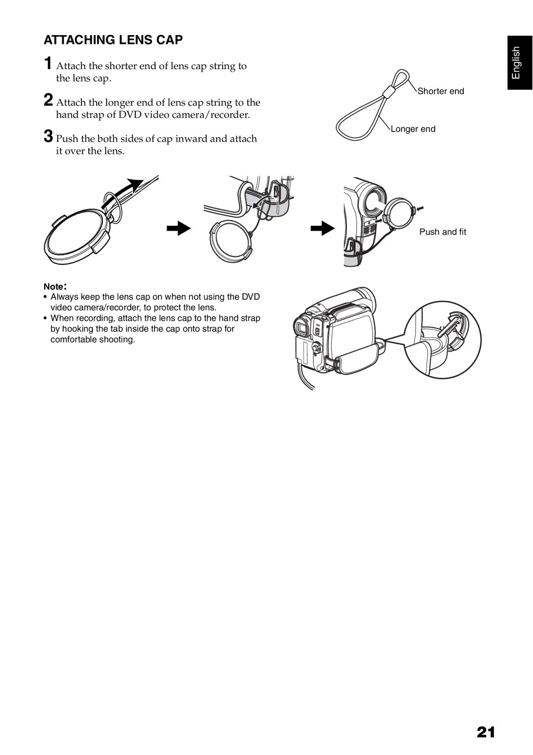 Hitachi DZ-HS500SW instruction manual Attaching Lens CAP 